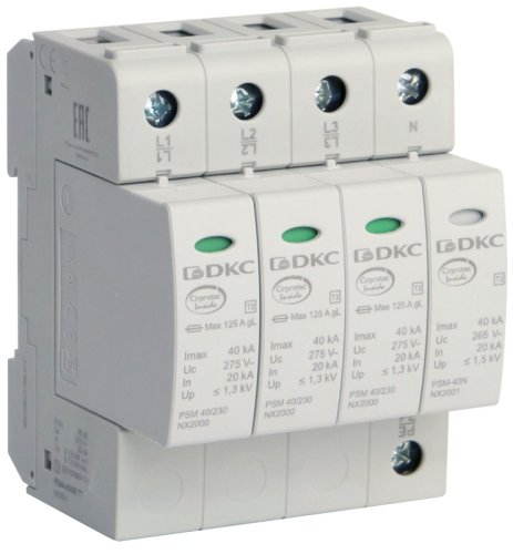 Ограничитель импульсных напряжений УЗИП DKC Jupiter 4п L1-L2-L3-N-PE классII 40кА картинка